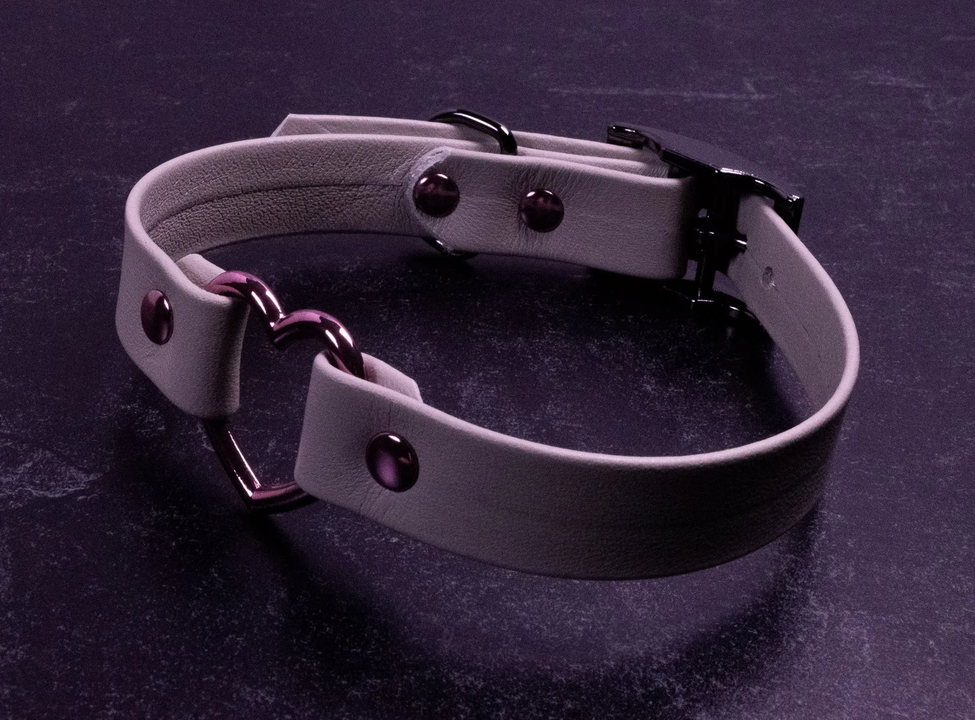 12" - 15" Gunmetal, Dusty Rose & Mushroom Leather Heart Collar _ LIMITED _