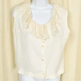 1950s Cream Lace Ruffle Vintage Top