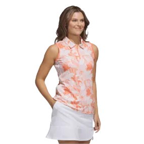 Adidas Ladies Floral Sleeveless Golf Polo Shirt - Orange