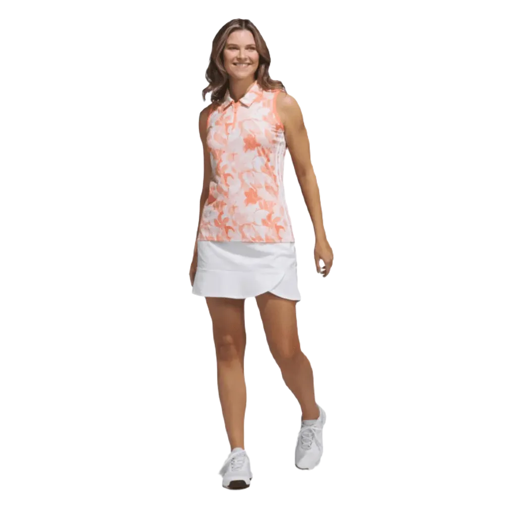 Adidas Ladies Floral Sleeveless Golf Polo Shirt - Orange