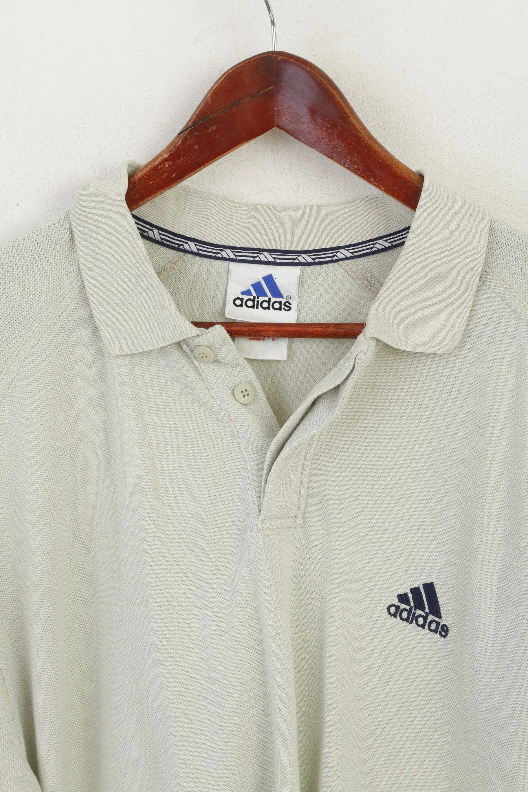 Adidas Men 44/46 L Polo Shirt Beige Cotton Vintage Sportswear Classic Retro Top