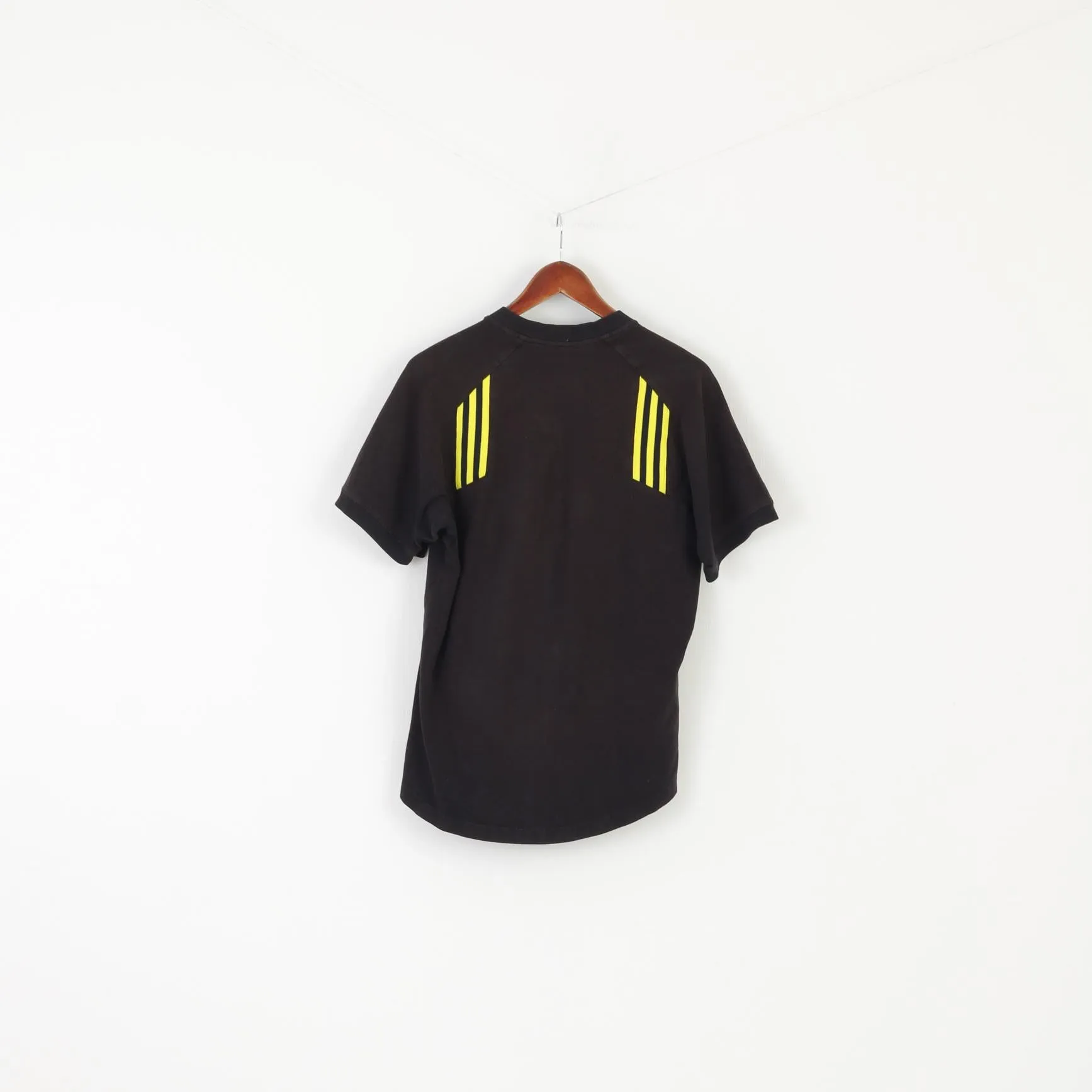 Adidas Men L Shirt Black Cotton Vintage 90s Sportswear V Neck Active Top