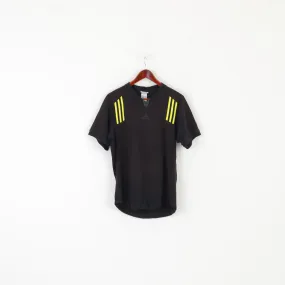 Adidas Men L Shirt Black Cotton Vintage 90s Sportswear V Neck Active Top