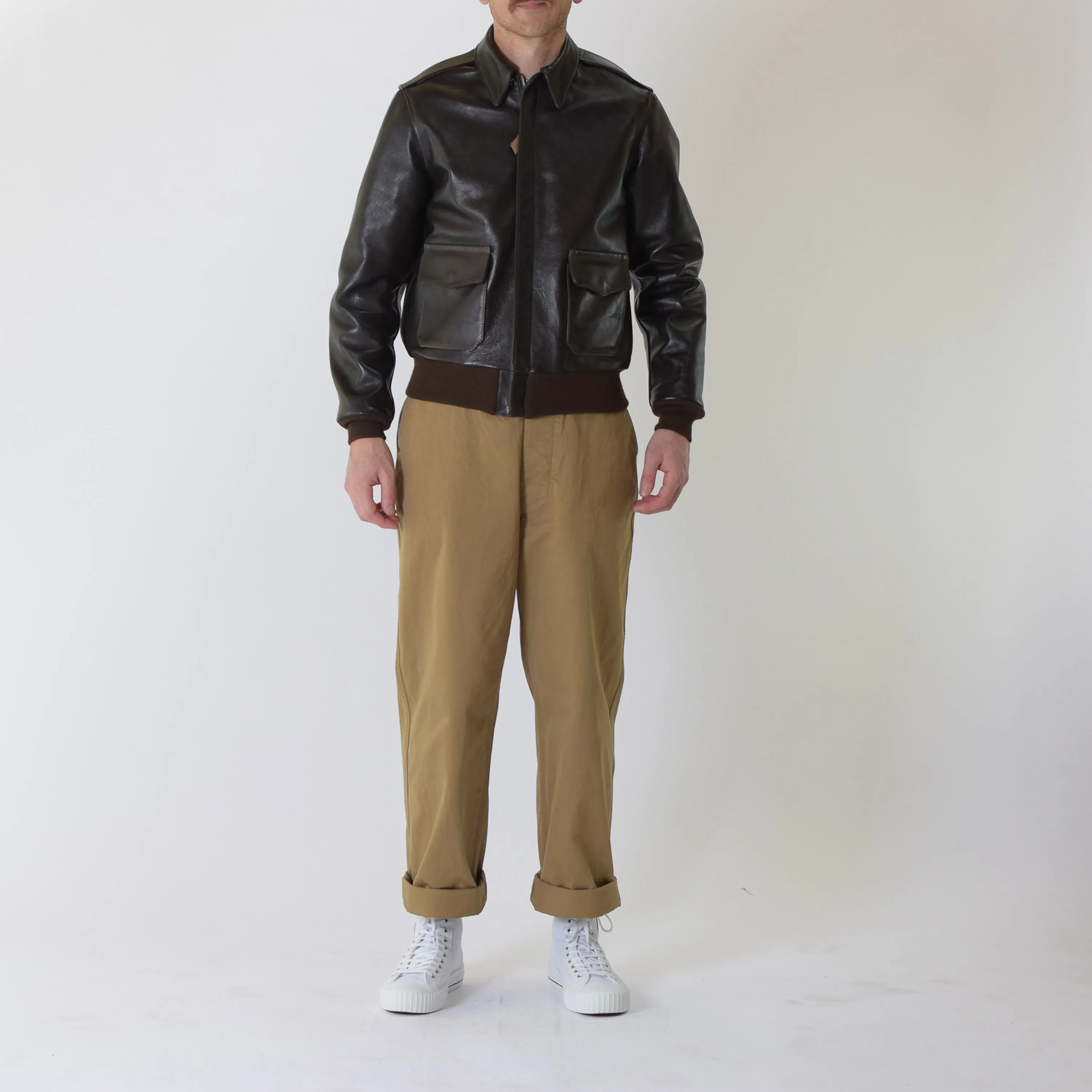 AERO LEATHER A2 BRONCO - SEAL HORSEHIDE/MID BROWN  KNIT