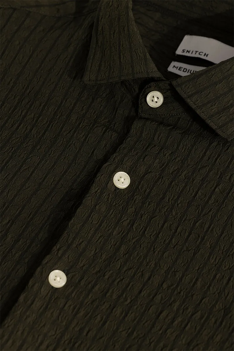 AiryCheck Olive Seer Sucker Shirt