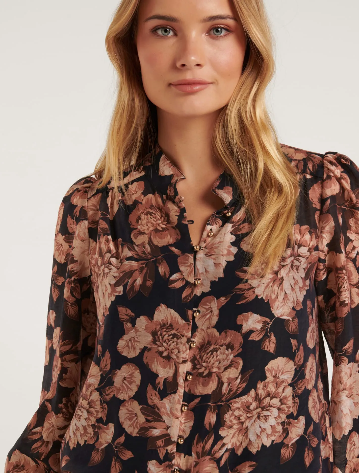 Amelia Printed Button Down Blouse