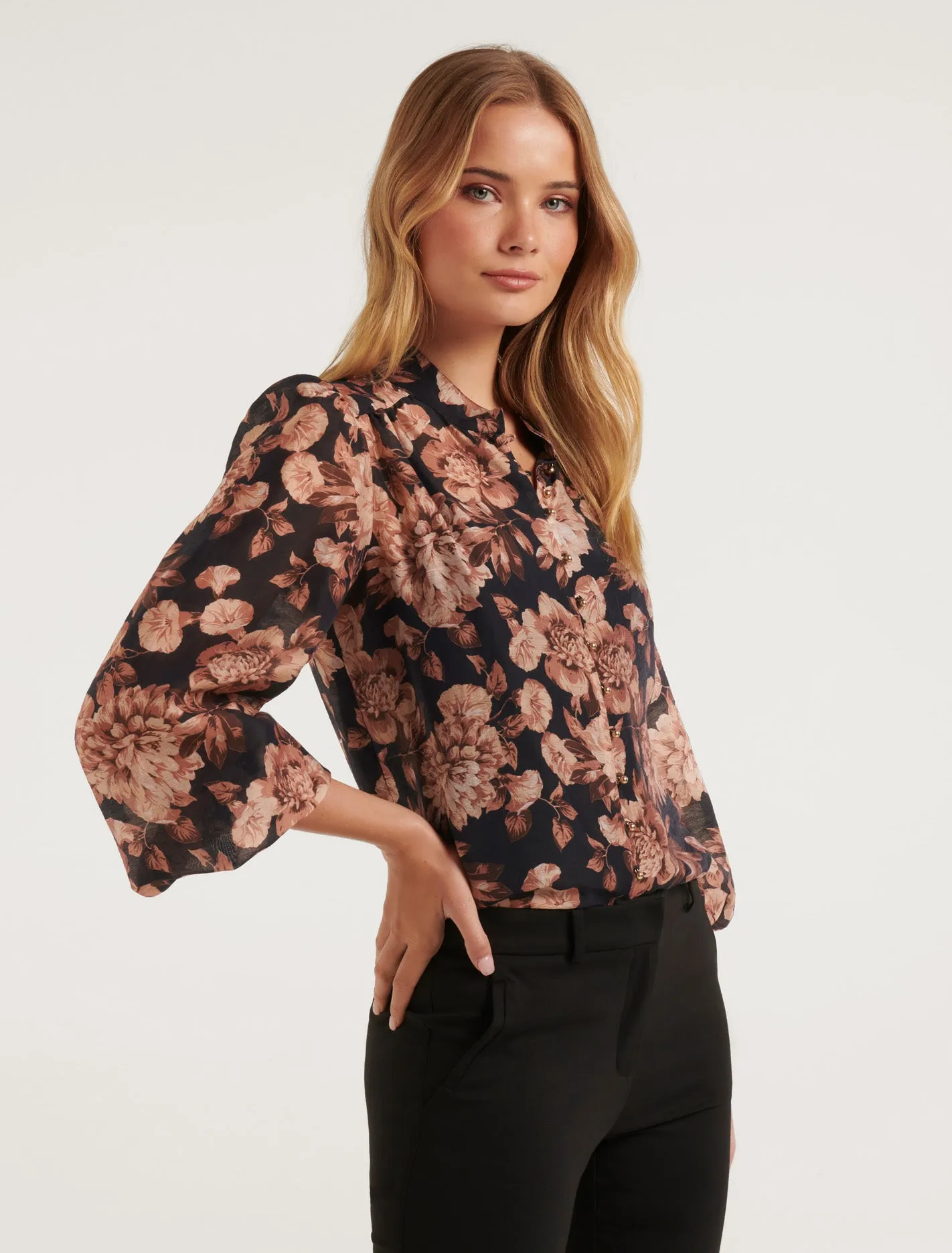 Amelia Printed Button Down Blouse