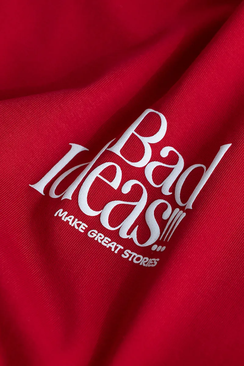 Oversized Red Bad Ideas Graphic T-Shirt