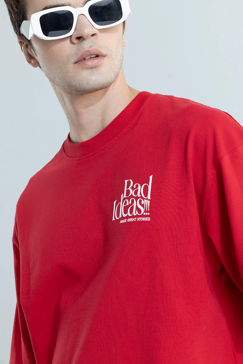 Oversized Red Bad Ideas Graphic T-Shirt