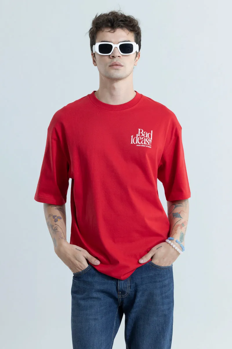 Oversized Red Bad Ideas Graphic T-Shirt