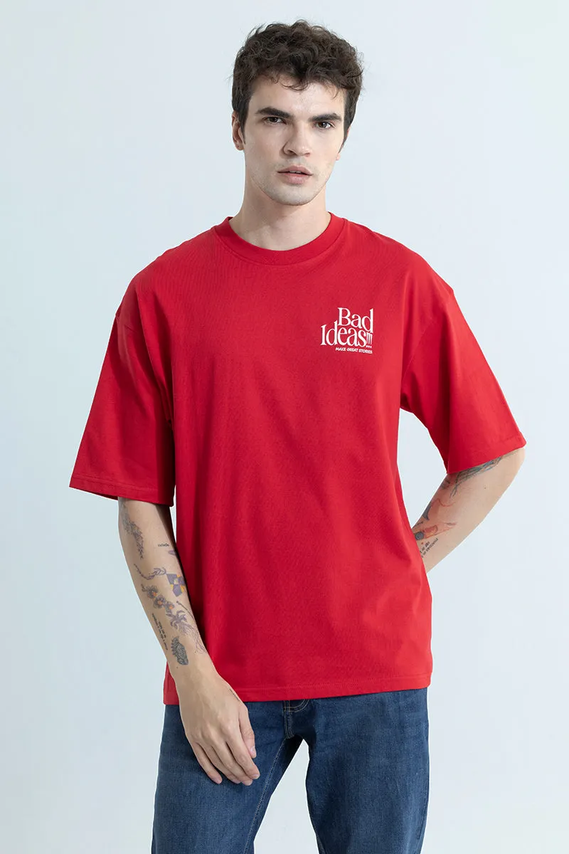 Oversized Red Bad Ideas Graphic T-Shirt