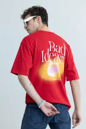 Oversized Red Bad Ideas Graphic T-Shirt