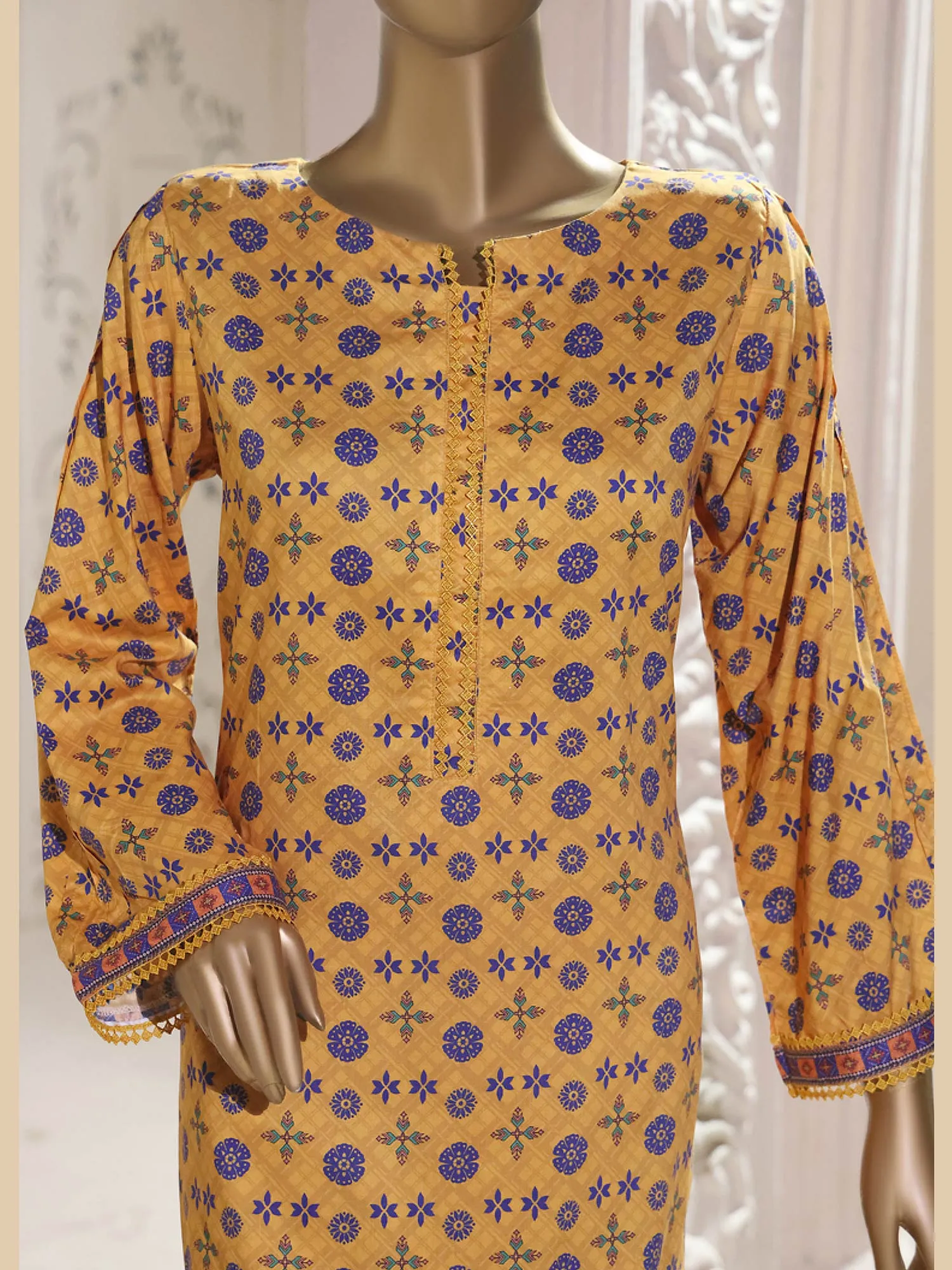 Bin Saeed Printed Linen Mustard 2-Piece Suit