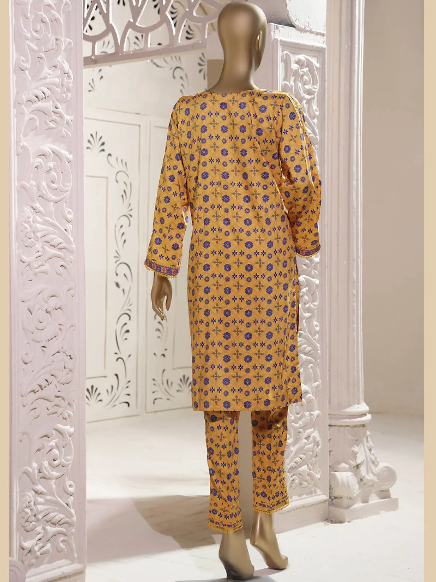 Bin Saeed Printed Linen Mustard 2-Piece Suit