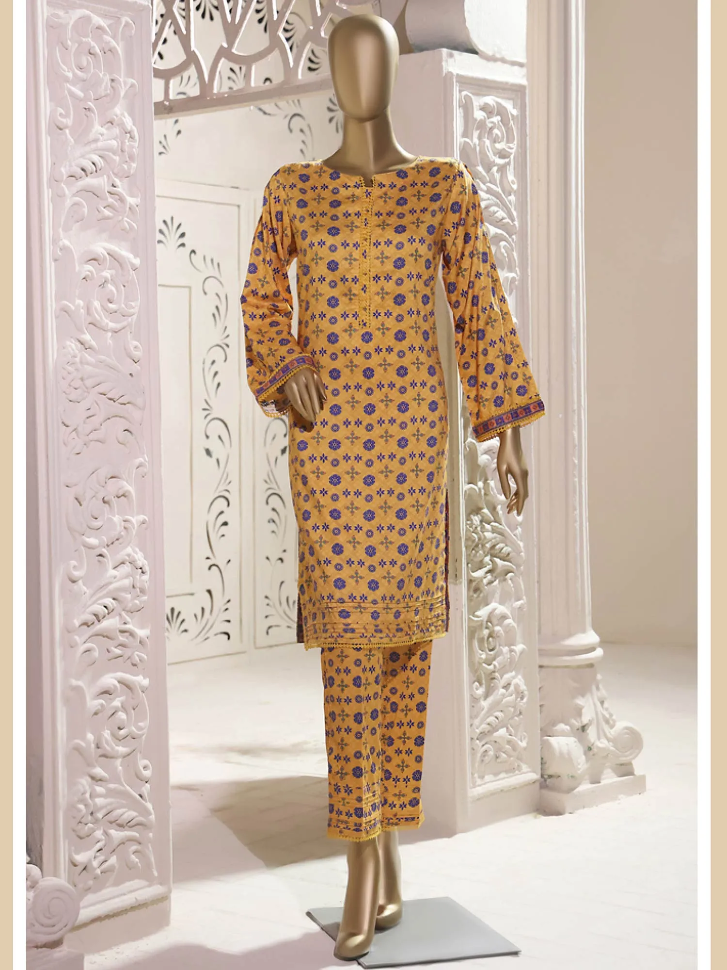 Bin Saeed Printed Linen Mustard 2-Piece Suit