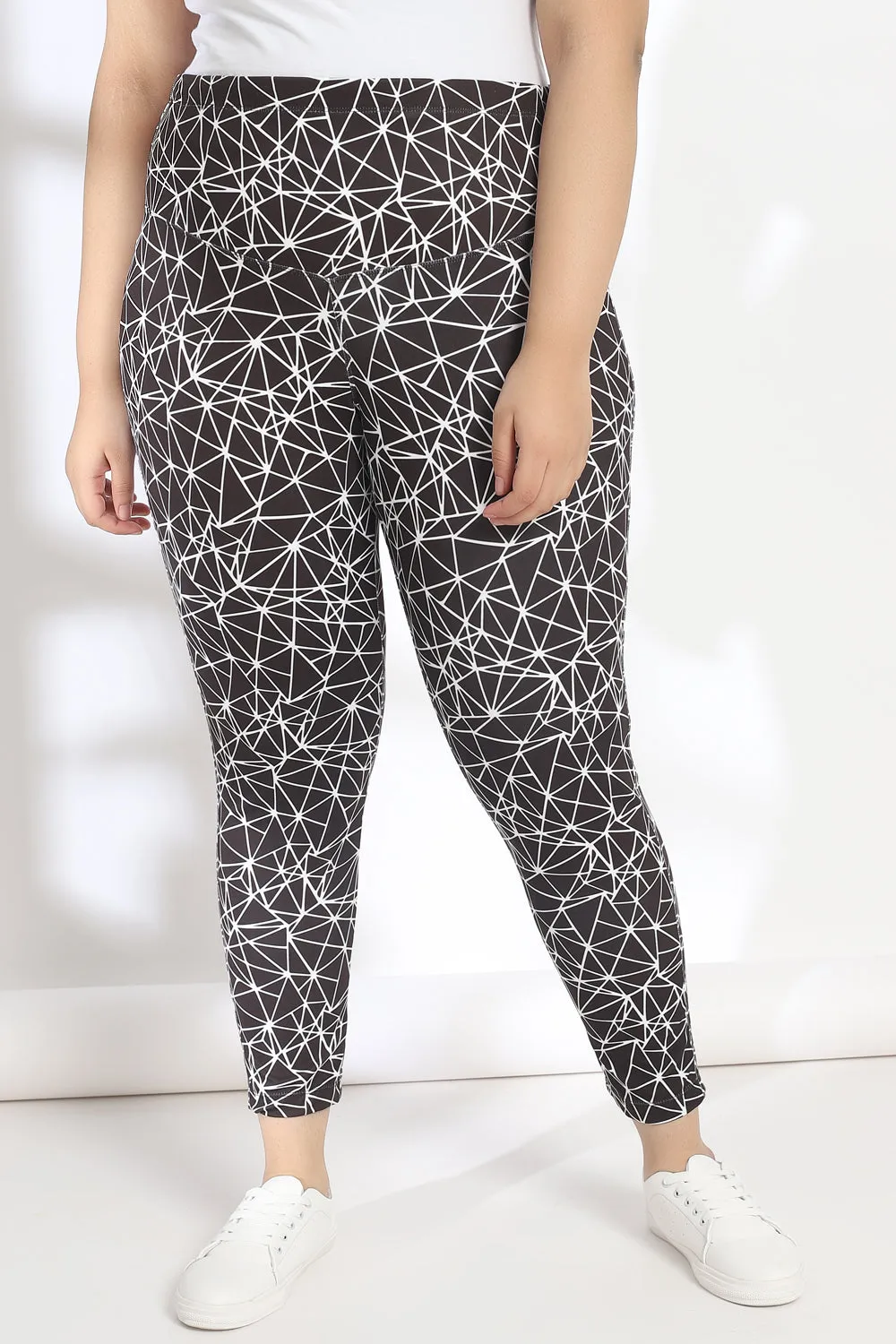 Black Abstract Prism Tummy Shaper Printed Leggings