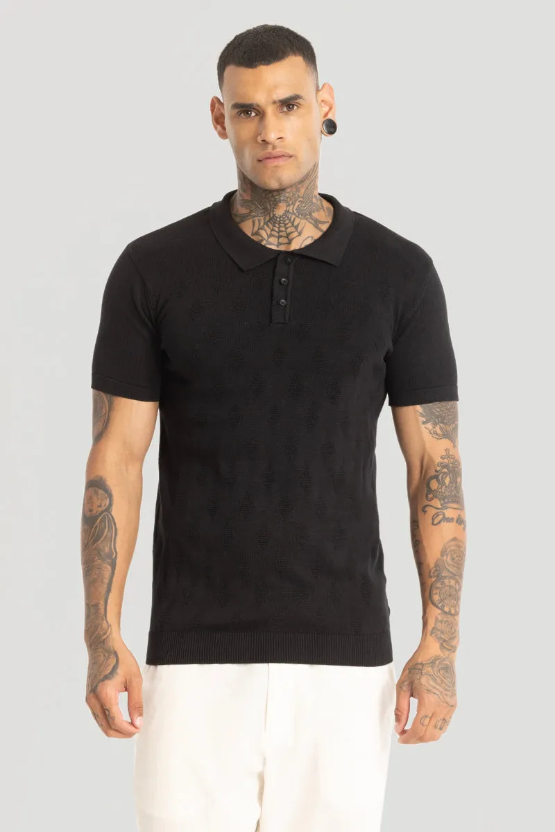 Black Knitted Polo T-Shirt