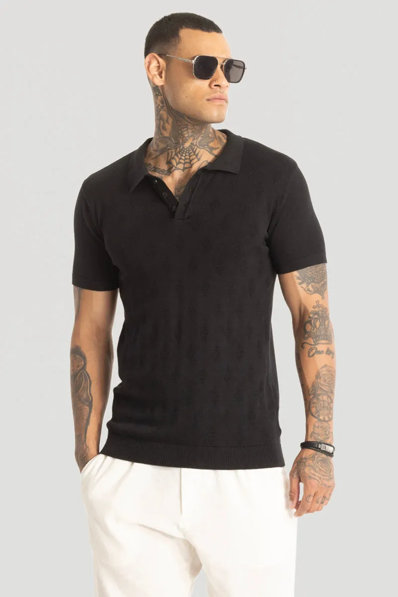 Black Knitted Polo T-Shirt