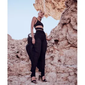 Black Sheer Chiffon Draped Pants