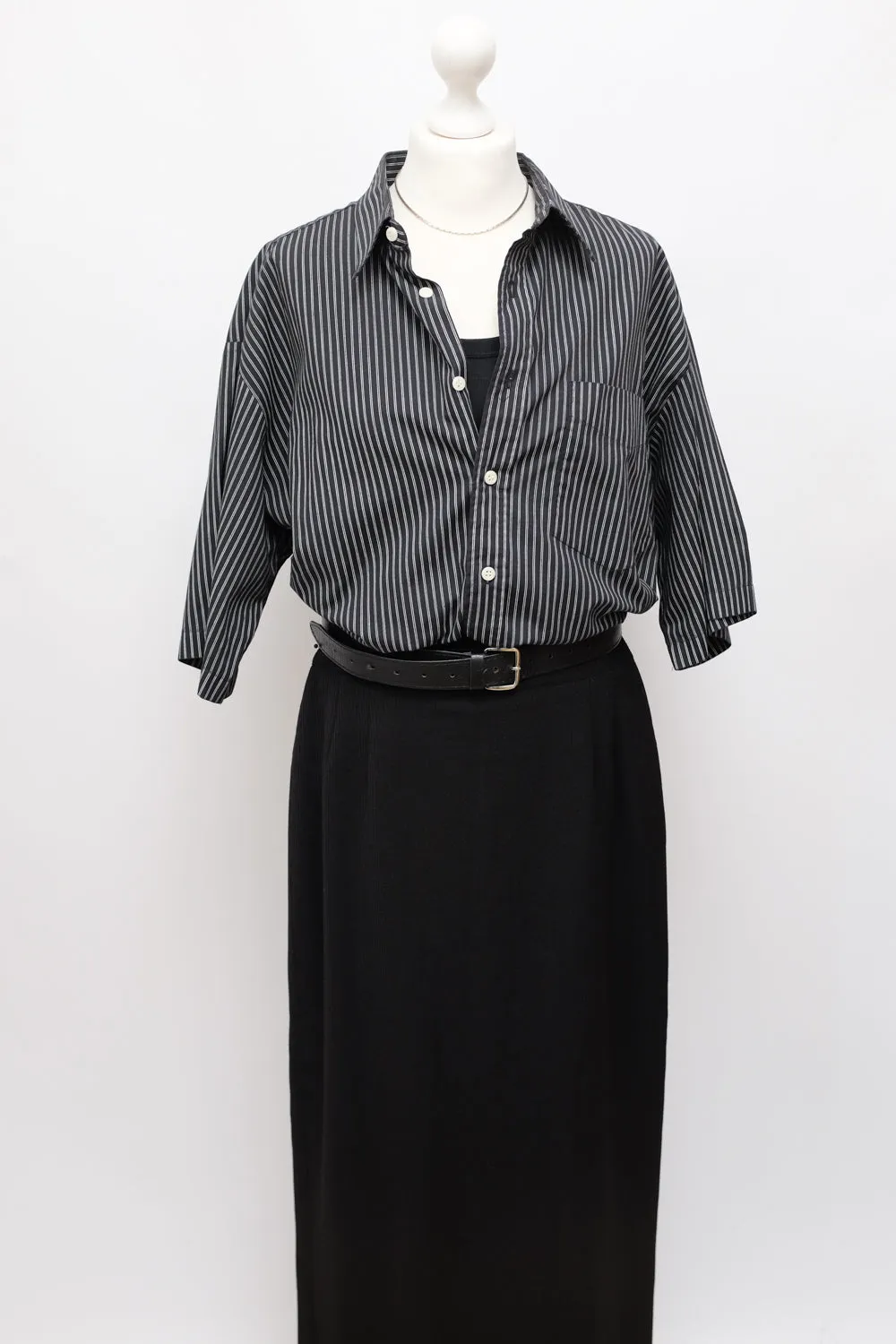 BLACK WHITE PINSTRIPED OVERSHIRT