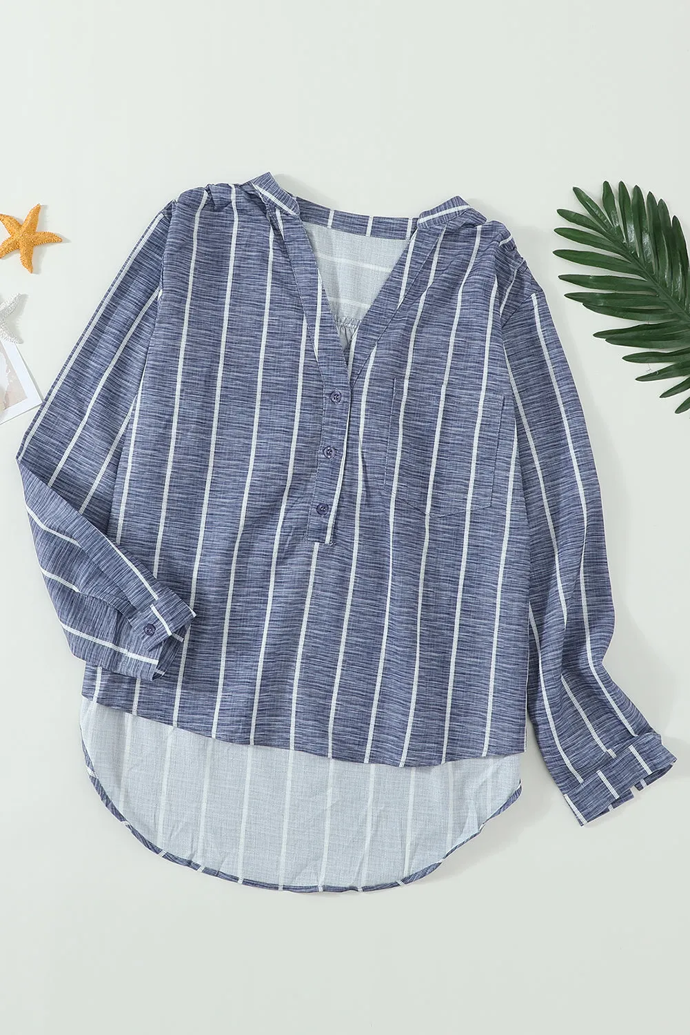 Blue Striped Shirts Crisp Air Button Down Casual Blouse