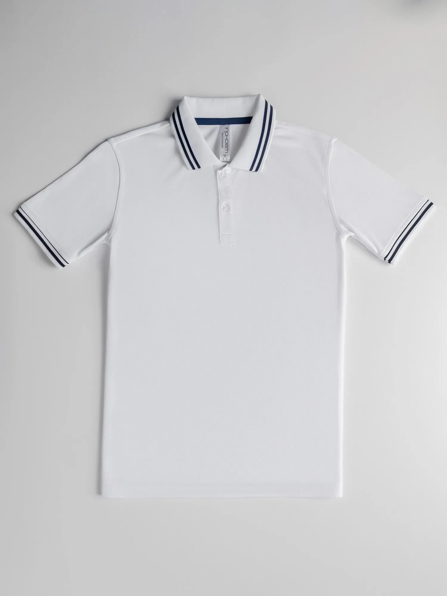 Boys Classic Rib Collar Polo - Whie/Midnight