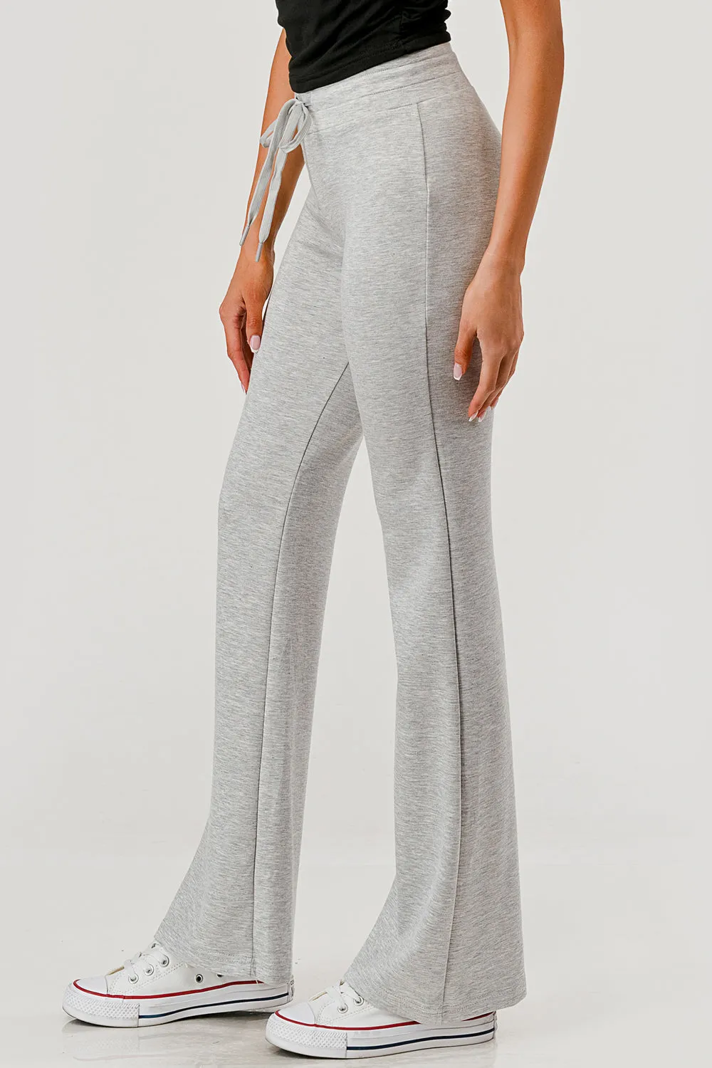 Buttery Soft Drawstring Waist Flare Pants - Light Heather Gray