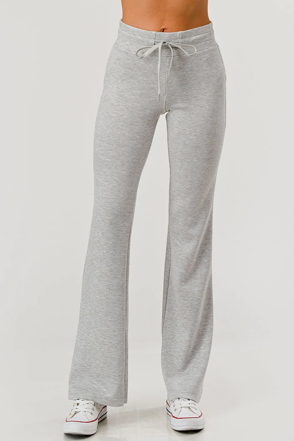 Buttery Soft Drawstring Waist Flare Pants - Light Heather Gray