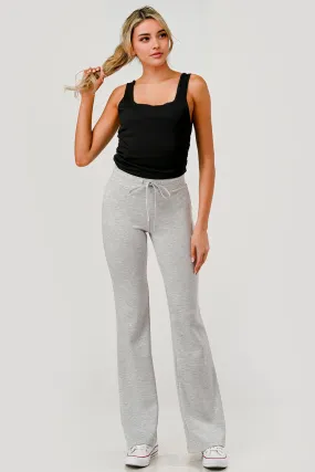 Buttery Soft Drawstring Waist Flare Pants - Light Heather Gray