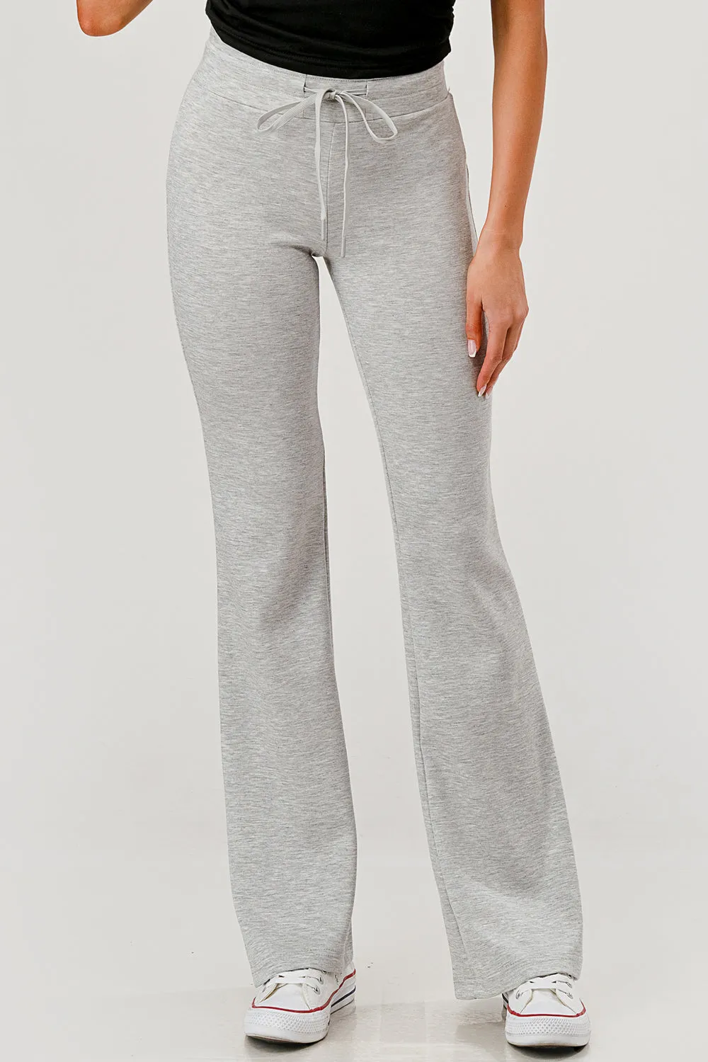 Buttery Soft Drawstring Waist Flare Pants - Light Heather Gray