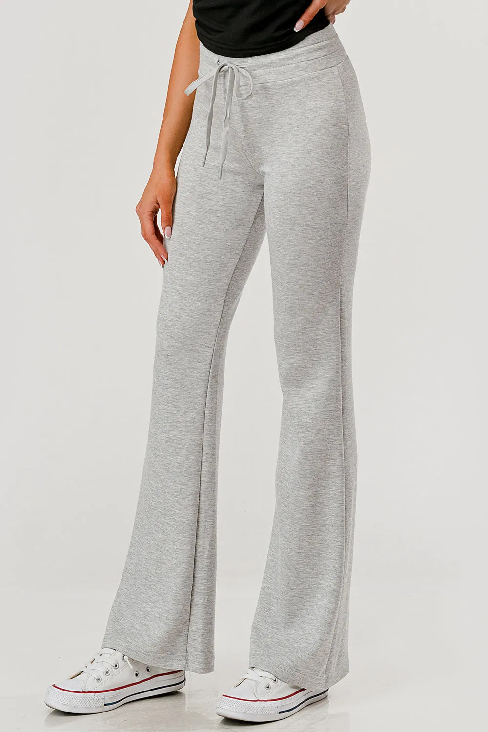 Buttery Soft Drawstring Waist Flare Pants - Light Heather Gray