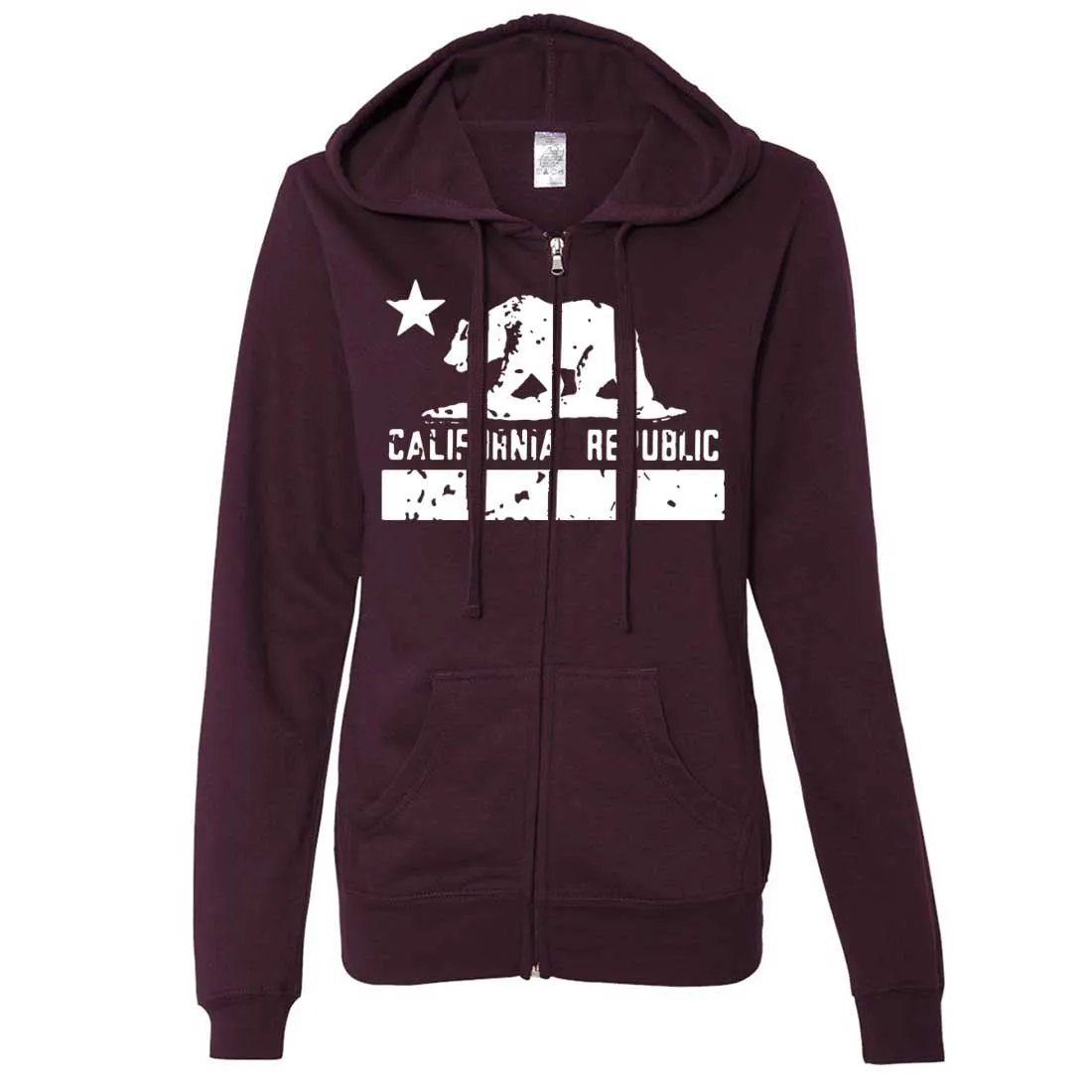 California Flag White Print Silhouette Ladies Fitted Zip-Up Hoodie