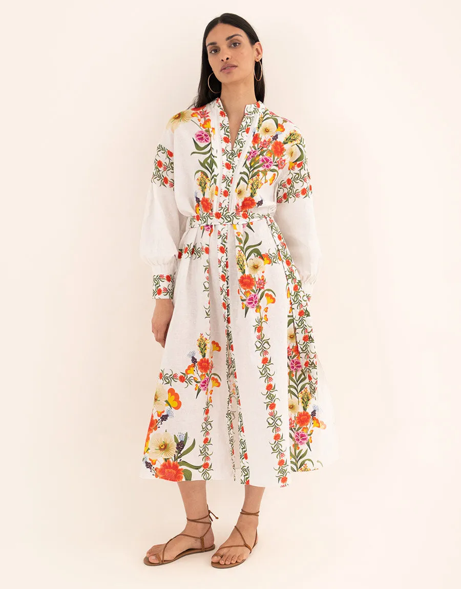 Camilla Linen Midi Dress - Vila Floral White