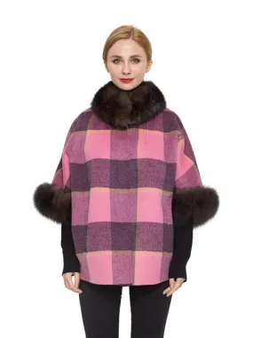 Cashmere blend poncho with fox trim