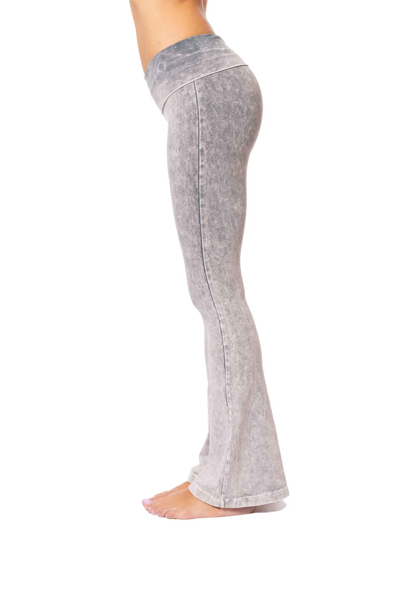 Contour Roll Down Boho Bell Bottom Flare Pant (Style W-598, Light Grey Mineral Wash MW11) by Hard Tail Forever