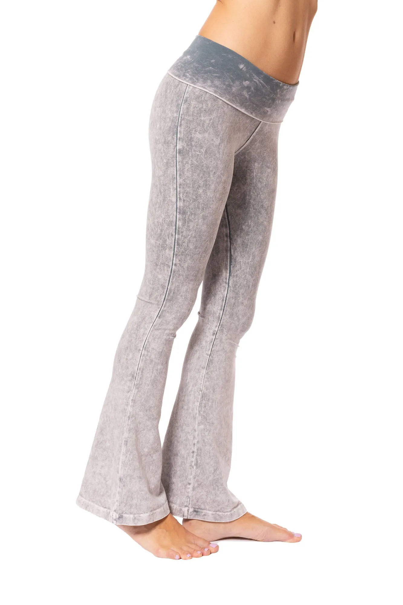 Contour Roll Down Boho Bell Bottom Flare Pant (Style W-598, Light Grey Mineral Wash MW11) by Hard Tail Forever