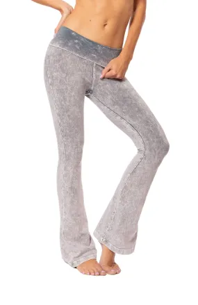 Contour Roll Down Boho Bell Bottom Flare Pant (Style W-598, Light Grey Mineral Wash MW11) by Hard Tail Forever