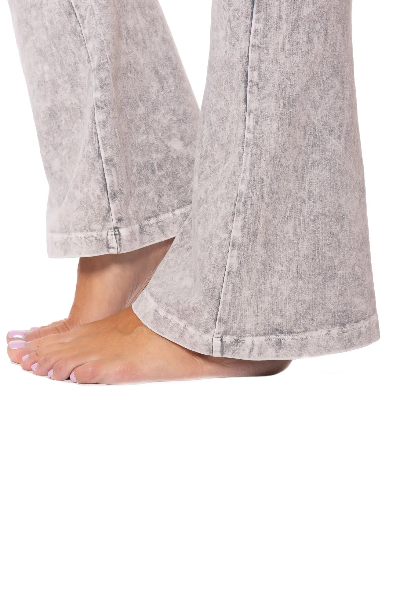 Contour Roll Down Boho Bell Bottom Flare Pant (Style W-598, Light Grey Mineral Wash MW11) by Hard Tail Forever