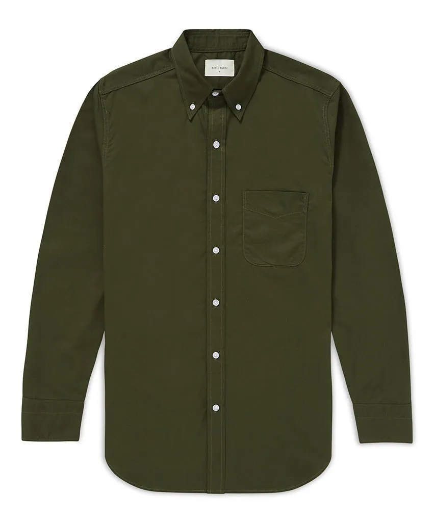 Cotton Button Down Shirt - Olive Green