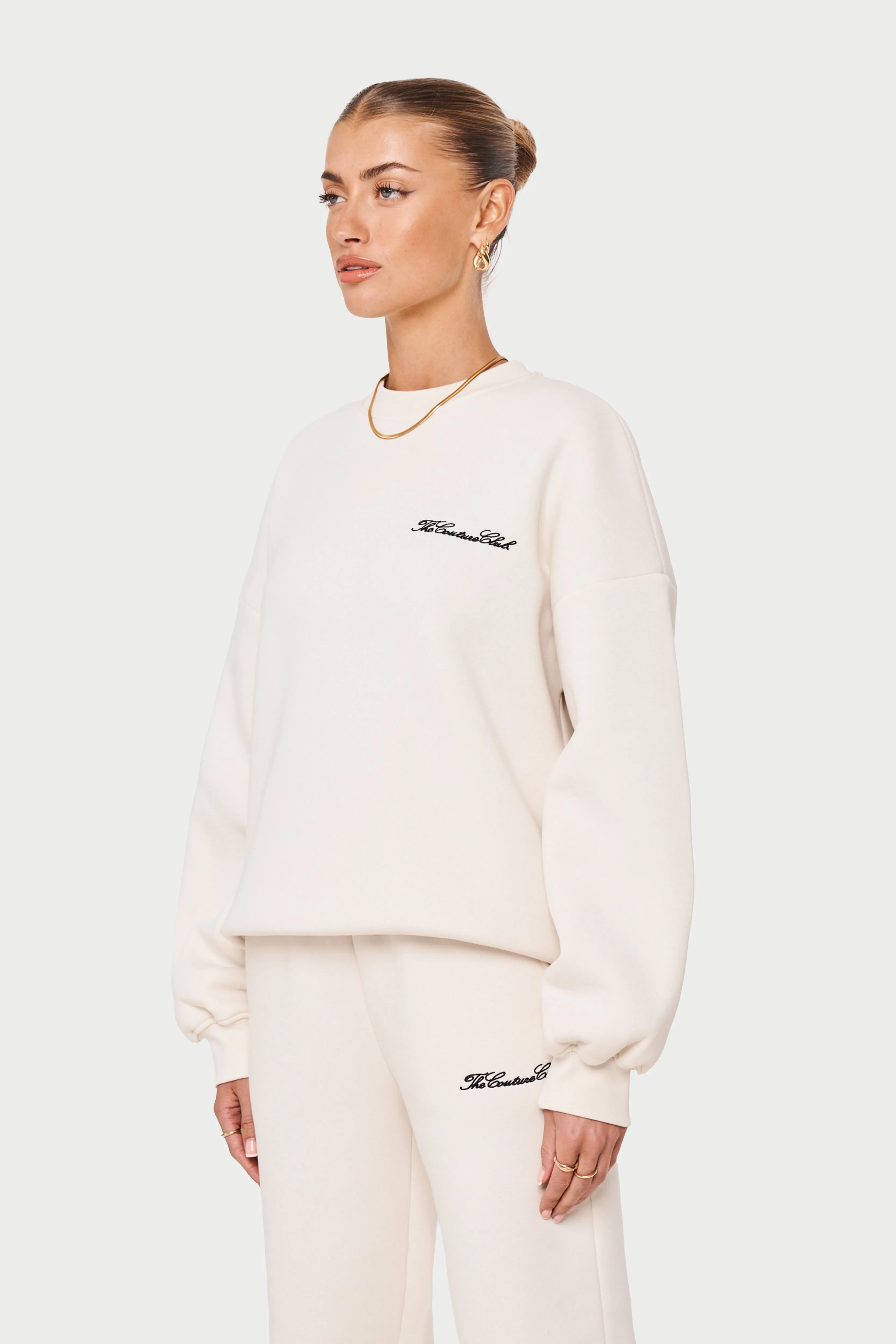 COUTURE SCRIPT PUFF SLEEVE CREW - OFF WHITE