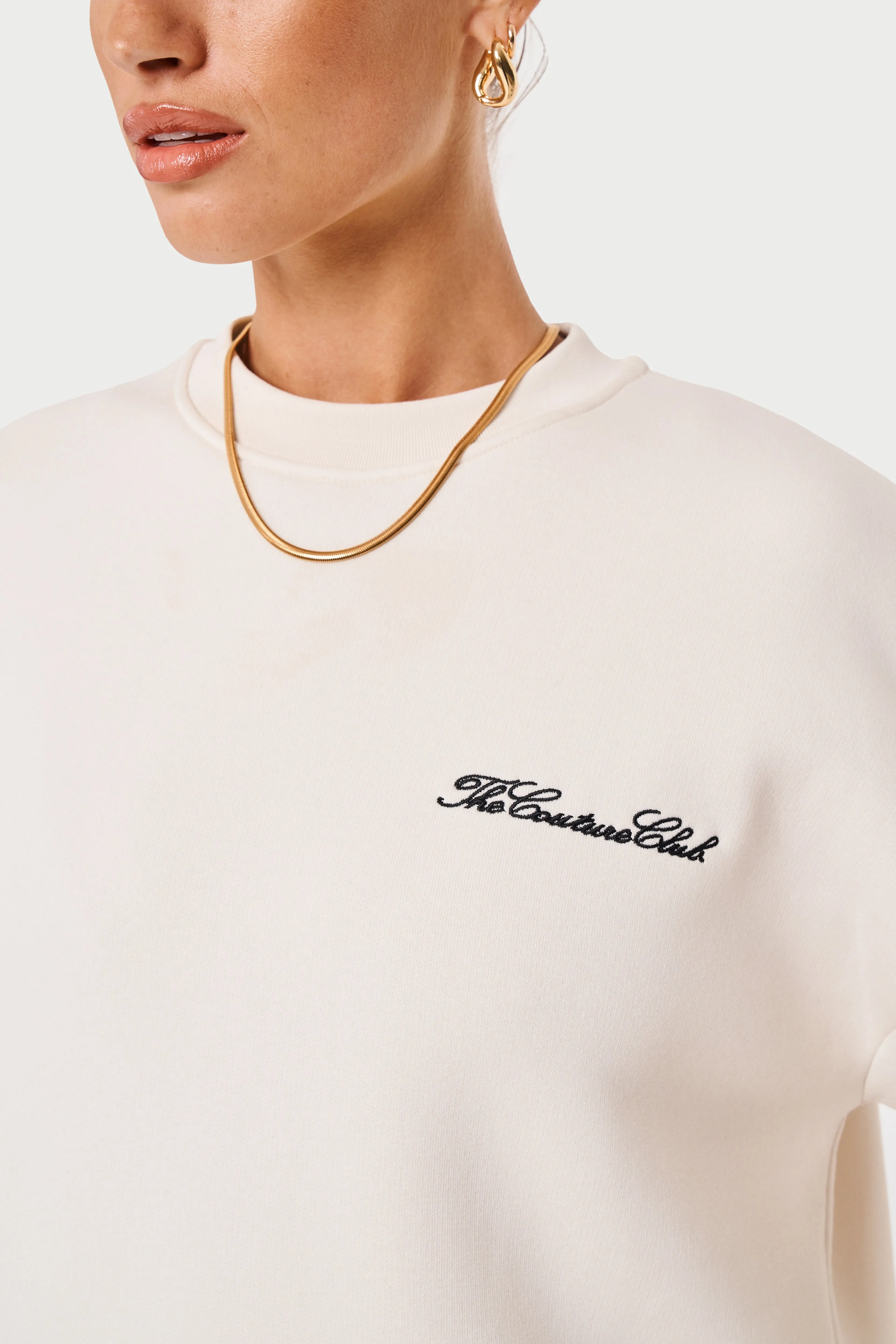 COUTURE SCRIPT PUFF SLEEVE CREW - OFF WHITE