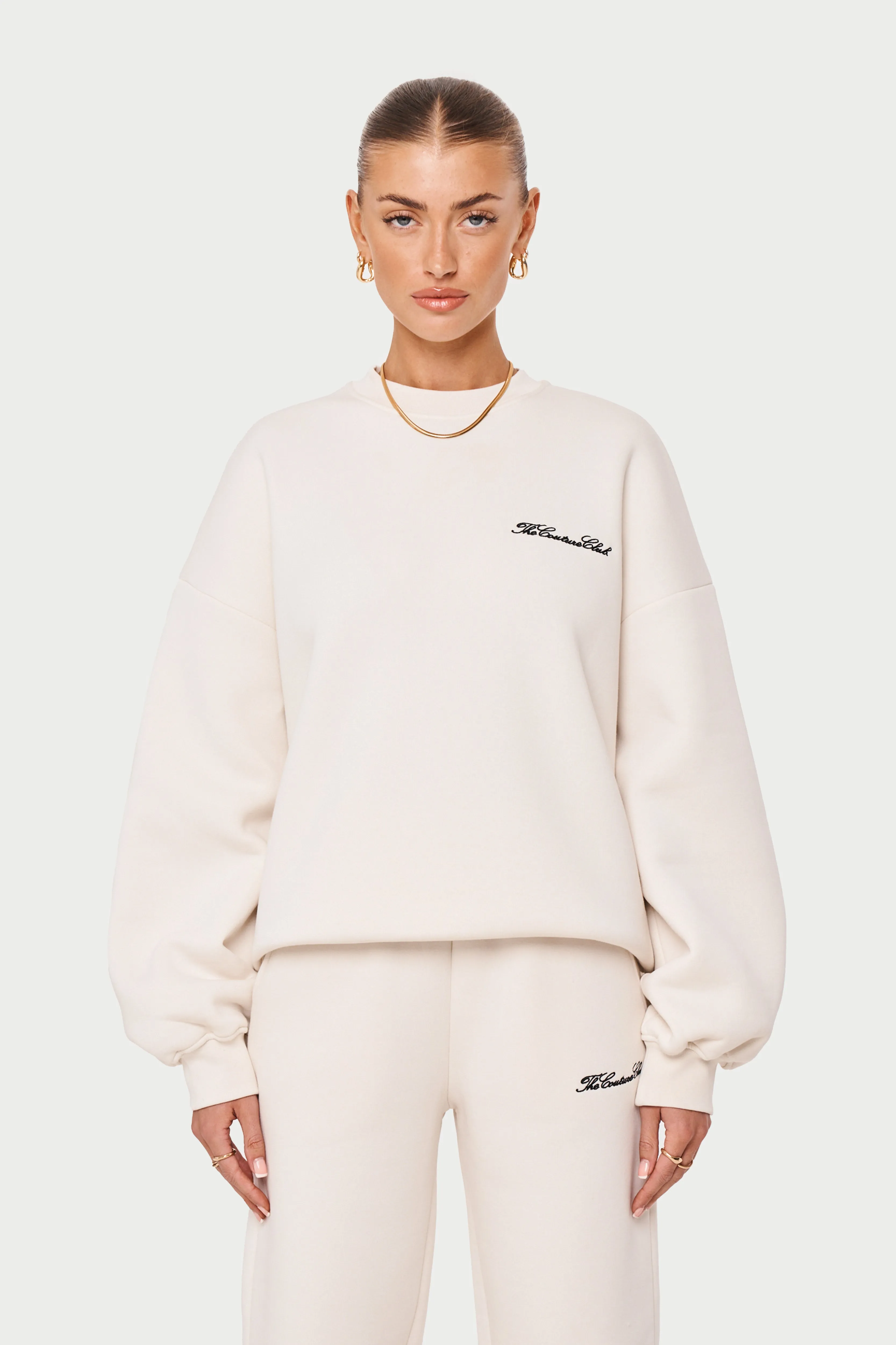 COUTURE SCRIPT PUFF SLEEVE CREW - OFF WHITE