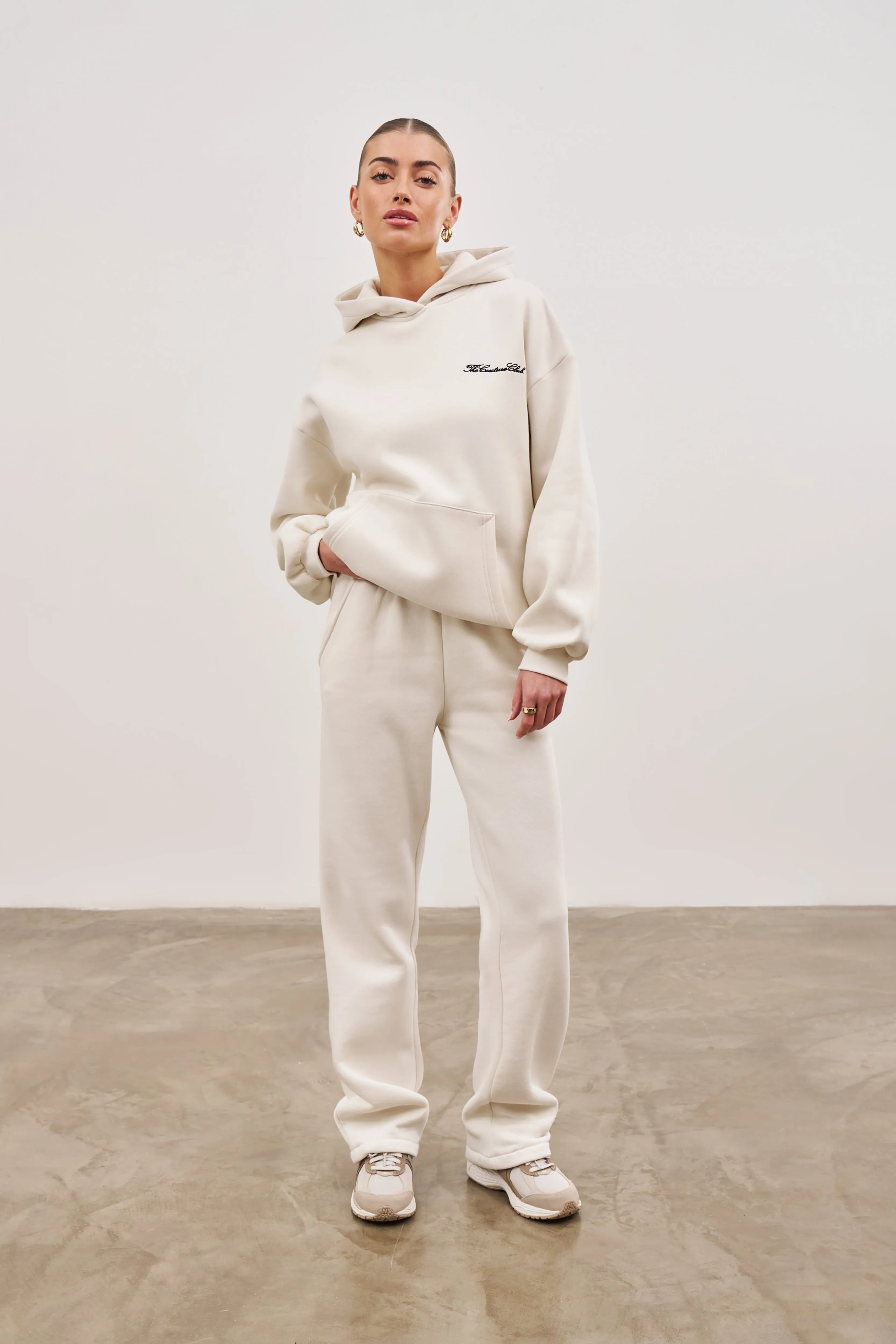 COUTURE SCRIPT PUFF SLEEVE HOODIE - OFF WHITE