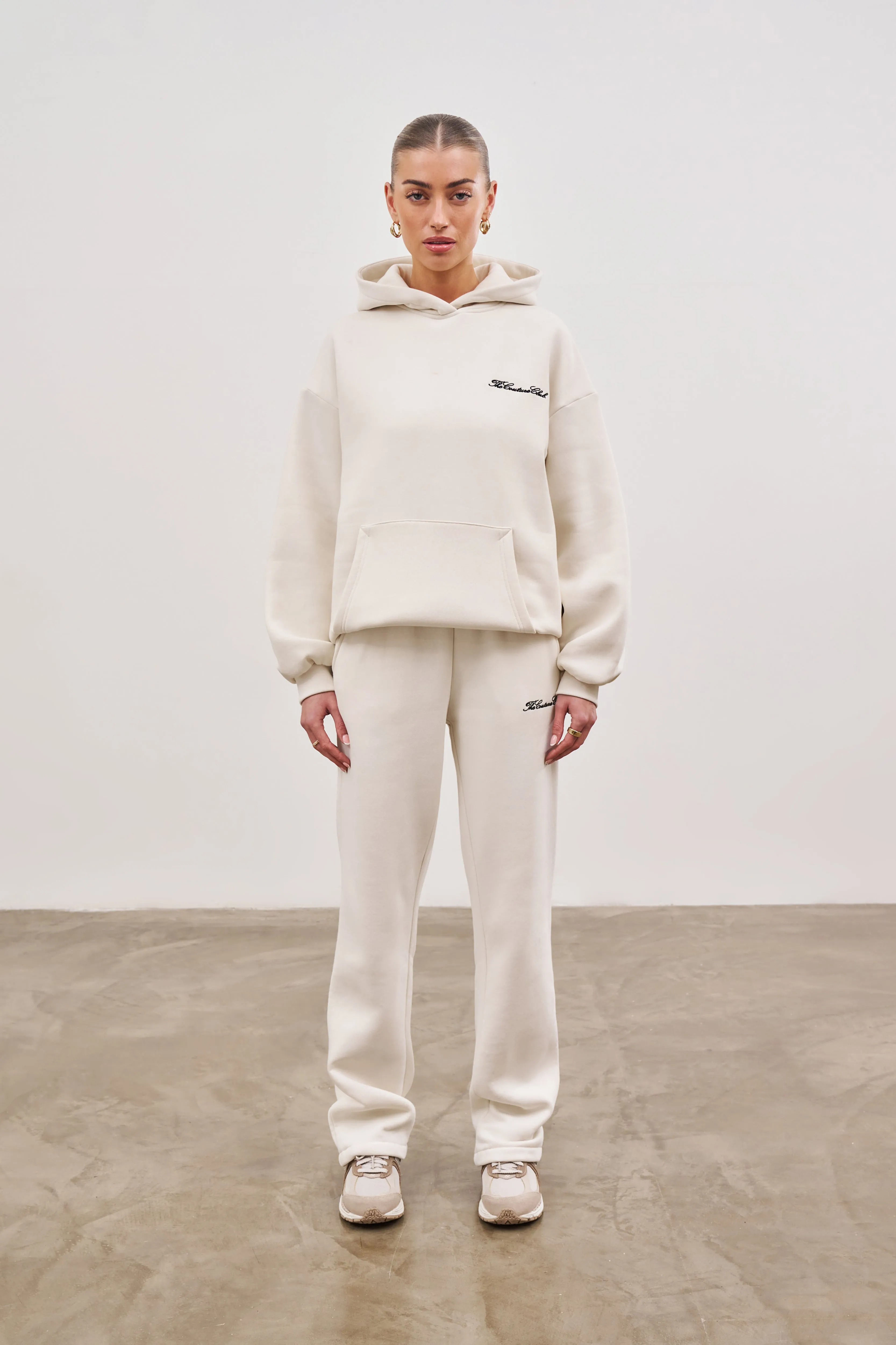 COUTURE SCRIPT PUFF SLEEVE HOODIE - OFF WHITE