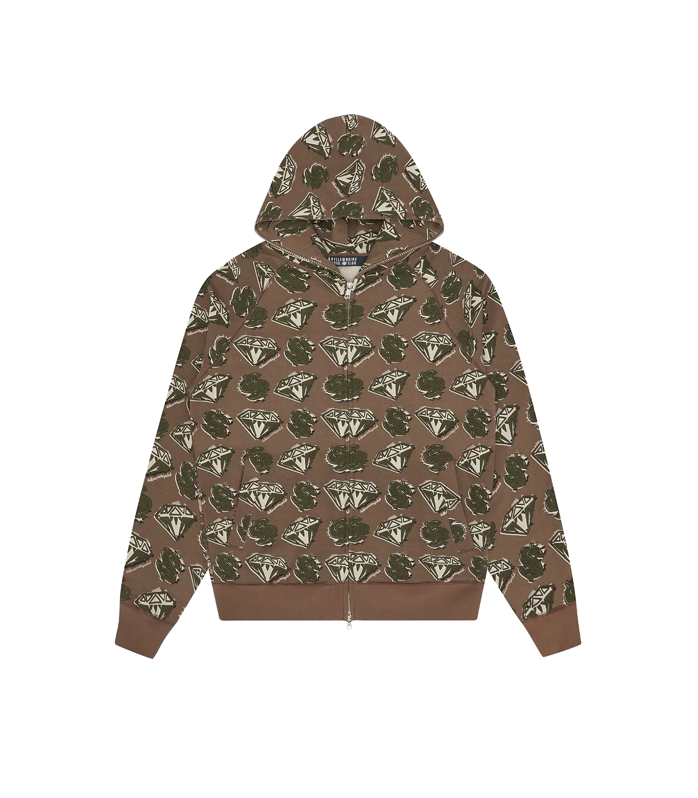 DIAMONDS & DOLLARS ZIP THROUGH HOOD - KHAKI