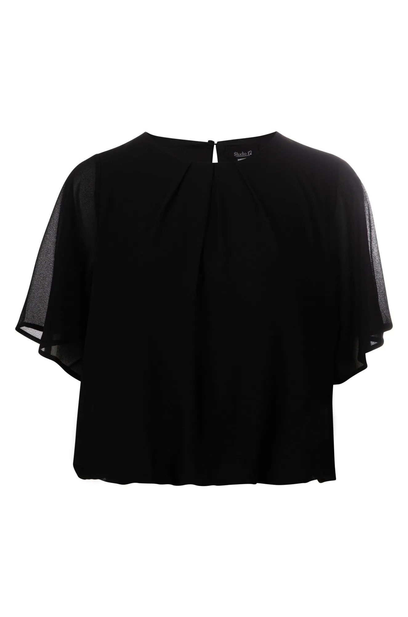 Flutter sleeve Chiffon Top | Black | 8541A1