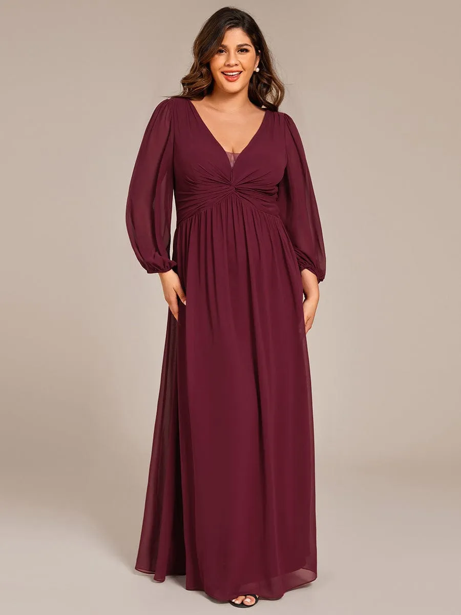 Graceful Chiffon A-Line Pleated Long Sleeves Formal Evening Dress