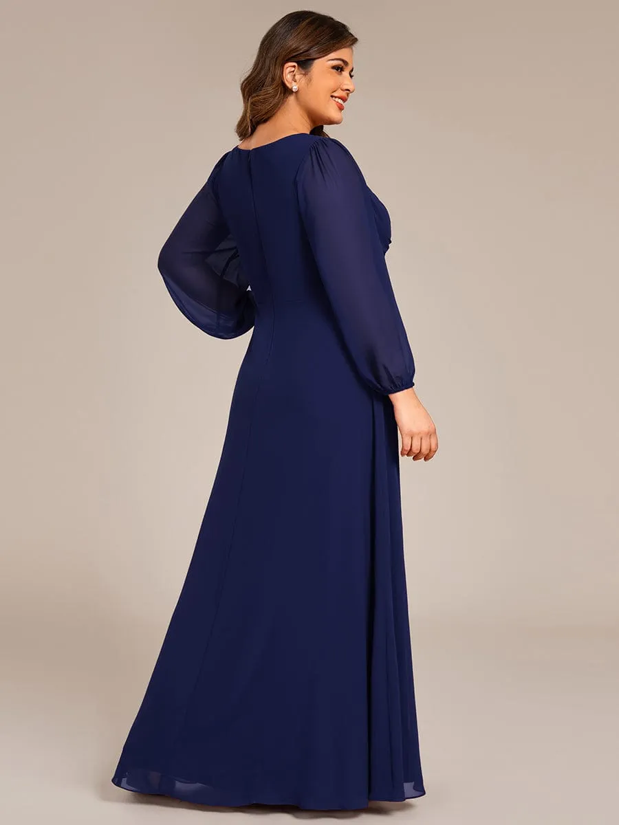 Graceful Chiffon A-Line Pleated Long Sleeves Formal Evening Dress