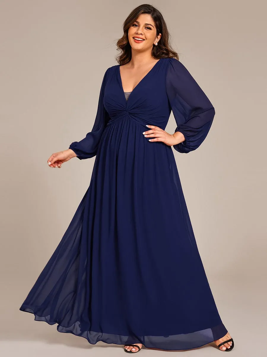 Graceful Chiffon A-Line Pleated Long Sleeves Formal Evening Dress