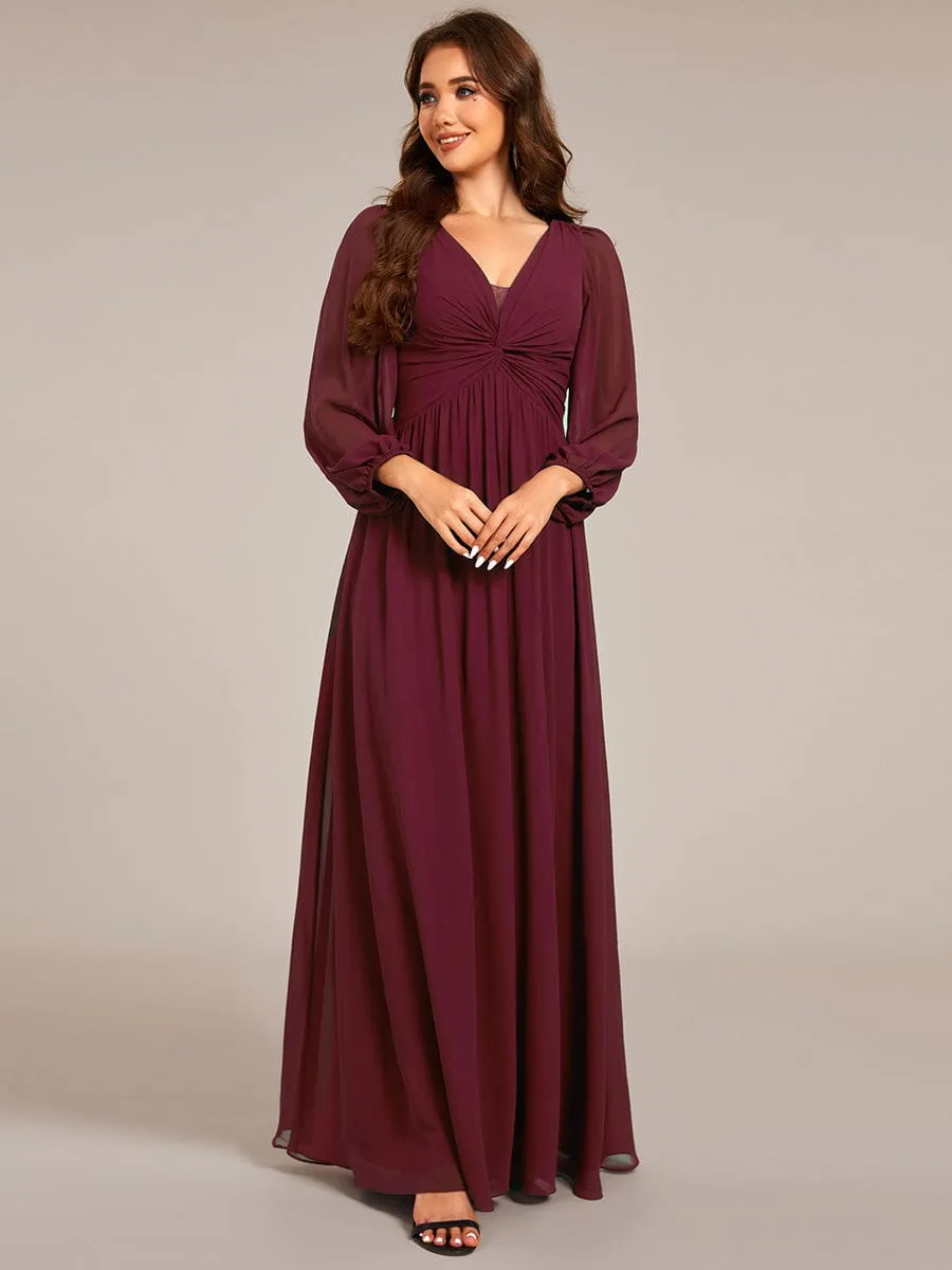 Graceful Chiffon A-Line Pleated Long Sleeves Formal Evening Dress